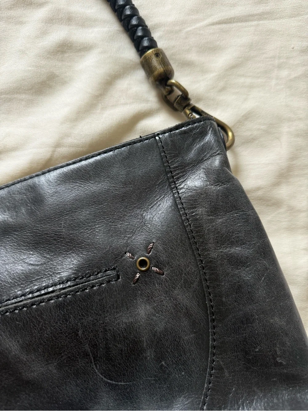 The Sak | Black Rusted Gold Bold Stitching Leather Shoulder Bag